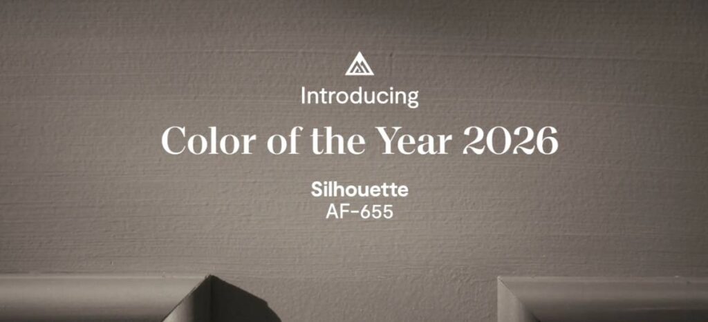 The announcement image for the Benjamin Moore Color of the Year 2026, Silhouette AF-655 at Phillips Paint & Decorating near Lancaster, PA